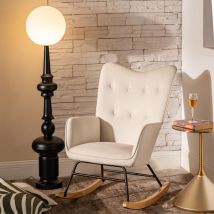 Urban Meuble - Fauteuil à bascule Scandinave velours beige pieds en bois clair