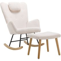 Liberté - Fauteuil à bascule en peluche Teddy avec appui-tête et repose-pieds, blanc