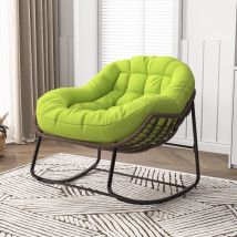 Dans Les Nuages - Fauteuil à bascule, en polyrotin, avec cadre en métal, dossier en capitonné, accoudoirs, style scandinave, Rocking chair - Vert
