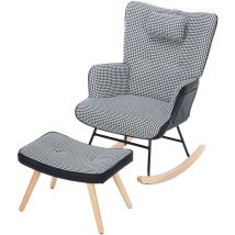 Liberté - Fauteuil à bascule en tissu avec repose-pieds et repose-tête, noir et blanc