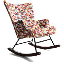 Homemiyn - Fauteuil À Bascule En Tissu Canvas Mosaïque- Structure Métallique Robuste-élégance Et Confort