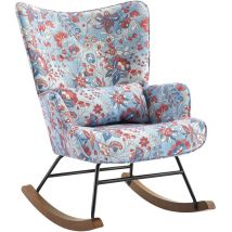 Fauteuil à bascule en velours apaisant avec cadre métallique et base en bois pour une escapade de chambre relaxante