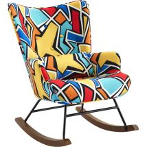 Homemiyn - Fauteuil à bascule en velours avec base métallique et détails en bois pour un oasis de chambre paisible