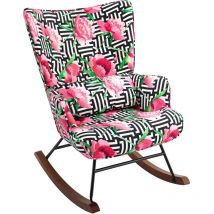 Homemiyn - Fauteuil à bascule en velours avec cadre métallique et détails en bois