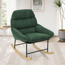 Yoleo - Fauteuil à bascule en Tissu Chenille - Rocking chair Rembourrée d'extérieur - Pieds en bois massif - Chaise de lecture pour adultes - Vert