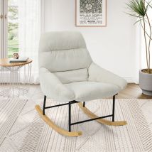 Yoleo - Fauteuil à bascule en Tissu Chenille - Rocking chair Rembourrée d'extérieur - Pieds en bois massif - Chaise de lecture pour adultes - Beige