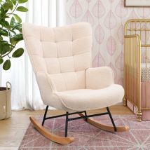 Fortuna Lai - Fauteuil à bascule en villosités 68X92X75cm - Rocking chair Chaise Loisir et Repos avec Pieds en Bois pour Salon, Chambre - beige