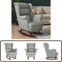 Fauteuil à bascule et pieds en bois d'hévéa Gris clair Velours - Fauteuil à Bascule - Fauteuil Relaxant - Fauteuil Confortable - Mobilier Intérieur
