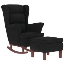 Vidaxl - Chaise à bascule avec pieds en bois et tabouret Noir Velours