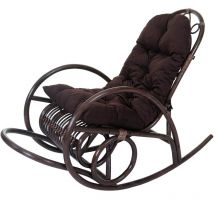 Fauteuil à bascule HHG-648, rocking-chair, fauteuil en rotin, marron, coussin marron