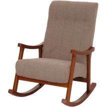 HHG - Fauteuil à bascule 862, fauteuil de relaxation, bois mvg tissu/textile bouclé (450g/m²), taupe, structure aspect noyer