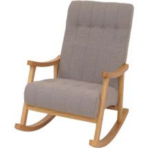 HW - Fauteuil à bascule C-K10, fauteuil relax, bois mvg tissu/textile Bouclé (450g/m²) gris, piètement naturel