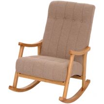 Fauteuil à bascule HW C-K10, fauteuil relax, bois mvg tissu/textile bouclé (450g/m²) taupe, piètement naturel