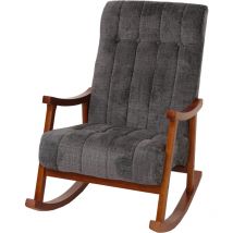 Fauteuil à bascule HW C-K10, relax, bois mvg tissu/textile chenille (465g/m²) gris foncé, piétement imitation noyer