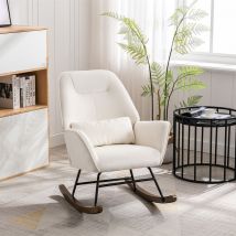 Homemiyn - Fauteuil à Bascule Médiéval Velours avec Coussin Lombaire, Chaise Berçante Confortable, Chaise avec Pieds en Bois Massif Beige