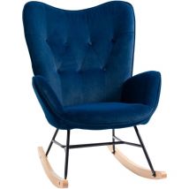 Homcom - Fauteuil à bascule oreilles rocking chair grand confort accoudoirs assise dossier garnissage mousse haute densité aspect velours bleu