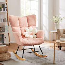Joeais - Fauteuil à bascule rembourré avec dossier haut Teddy parentalité,bois naturel de style scandinave,Convient pour le salon, la crèche, la