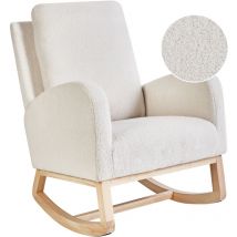 Beliani - Fauteuil à Bascule Rembourré Pieds en Bois d'Hévéa avec Accoudoirs en Tissu Bouclé Blanc Cassé Alsta
