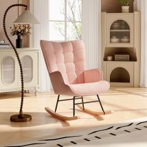 Fauteuil à bascule, Rocking chair avec dossier haut, Chaise Relaxante avec Pieds en Métal et en Bois Massif, chaise longue pour adapté au salon,