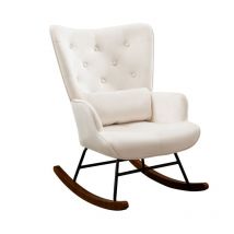 Homemiyn - Fauteuil à Bascule Rocking Chair avec Support Lombaire Chaise berçante Allaitement Bébé Tissu en Velours Scandinave Bois, Beige