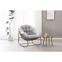 Liberté - Fauteuil à bascule rocking-chair confortable avec coussin épais pour intérieur et extérieur, gris