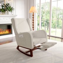 Fauteuil À Bascule Scandinave, Rocking Chair Avec Repose Pied Et Accoudoirs Rembourrés, Allaitement Fauteuil, Pieds En Bois Massif, Dossier Haut, 