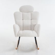 Liberté - Fauteuil à bascule Teddy Bear en tissu, tapisserie d'ameublement, blanc