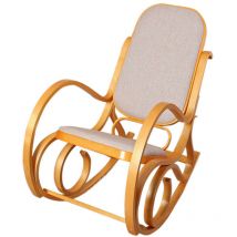 Mend - Fauteuil à bascule Tokyo imitation chêne tissu beige