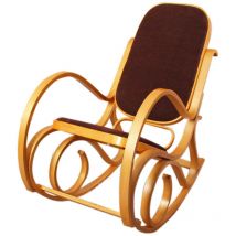 Mend - Fauteuil à bascule Tokyo imitation chêne tissu marron