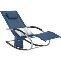 Sobuy - OGS28-NB Bain de Soleil Chaise Longue Fauteuil à Bascule avec Appui-tête et Pochette latérale et Repose-Pieds Transat de Jardin Rocking Chair