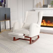 Pergar - Fauteuil à bascule,avec poches latérales,dossier rembourré, repose-pieds télescopique,style scandinave,agneau velours,beige,64x67x99cm