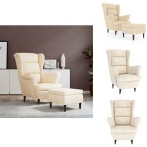 Fauteuil à oreilles avec tabouret crème velours - Fauteuil Confort - Fauteuil Relaxant - Fauteuil Velours - Fauteuil Design - Fauteuil Moderne