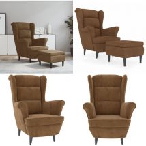 Fauteuil à oreilles avec tabouret marron velours - Fauteuil Confort - Fauteuil Relaxant - Fauteuil Velours - Fauteuil Design - Fauteuil Moderne