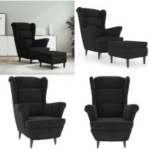 Vidaxl - Fauteuil à oreilles avec tabouret noir velours - Fauteuil Confort - Fauteuil Relaxant - Fauteuil Velours - Fauteuil Design - Fauteuil