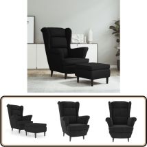 Fauteuil à oreilles avec tabouret noir velours - Fauteuil Confort - Fauteuil Relaxant - Fauteuil Velours - Fauteuil Design - Fauteuil Moderne