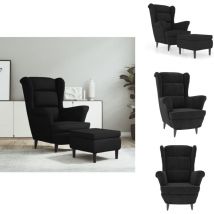 Fauteuil à oreilles avec tabouret noir velours - Fauteuil Confort - Fauteuil Relaxant - Fauteuil Velours - Fauteuil Design - Fauteuil Moderne