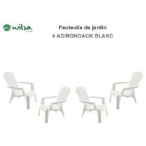 Wilsa Garden - Fauteuil Adirondack résine polypropylène Blanc - 4 Fauteuils Adirondack