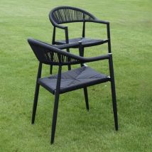 Gecko Outdoor - Fauteuil aluminium noir et corde tressée noire Casamance