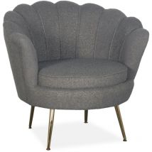 Cotecosy - Fauteuil arrondi style boudoir glamour Andersen Tissu bouclette Gris