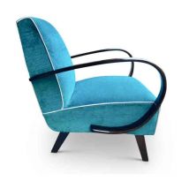 Altro - Fauteuil Art déco en velours turquoise vintage restauré