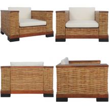 Vidaxl - Fauteuil avec coussins Marron Rotin naturel - Fauteuil Rotin - Fauteuil Design - Fauteuil Intérieur - Chaise Confortable - Mobilier Salon