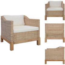 Fauteuil avec coussins Rotin naturel - Fauteuil Rotin - Fauteuil Design - Chaise Confort - Mobilier Intérieur - Décoration Salon