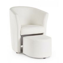 Yes Everyday - Fauteuil en similicuir avec pouf amovible Blanc rita 64,5x 59,5x h78 cm