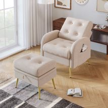 Modernluxe - Fauteuil avec repose-pieds - dossier réglable - Beige