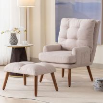 Fauteuil, avec repose-pieds et poches latérales, dossier réglable sur 5 niveaux, inclinable, structure en bois massif, style scandinave, 65x96x60 cm