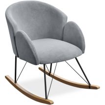 Privatefloor - Fauteuil à Bascule avec Accoudoirs - Revêtu en Velours - Freia Gris clair