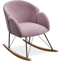 Privatefloor - Fauteuil à Bascule avec Accoudoirs - Revêtu en Velours - Freia Rose Clair