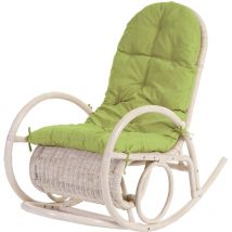 Fauteuil à bascule Esmeraldas, rocking-chair, fauteuil en rotin, blanc - rembourrage vert