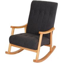 Fauteuil à bascule HHG-624, fauteuil à bascule Fauteuil relax, Tissu/Textile gris foncé, piétement marron