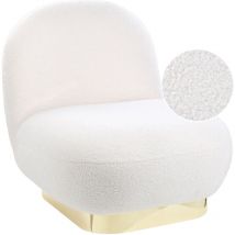 Beliani - Fauteuil Blanc à Base Dorée en Tissu Glamour Art Déco Bouclé Rembourré Loviisa